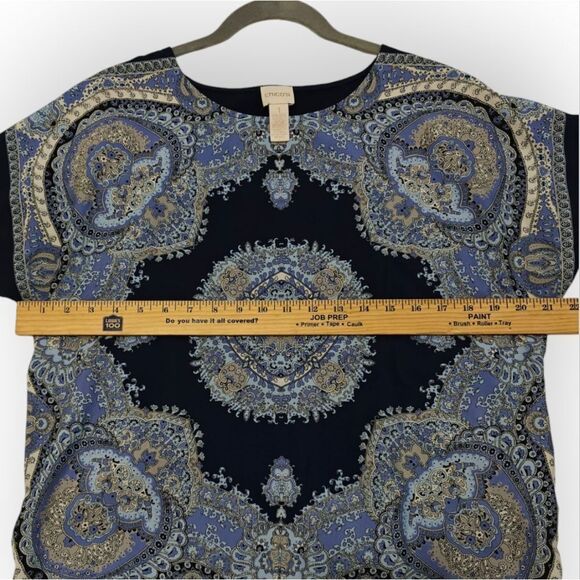 Chico's Women's Blue Print Paisley Top Blouse Sz M 1 - Picture 4 of 5